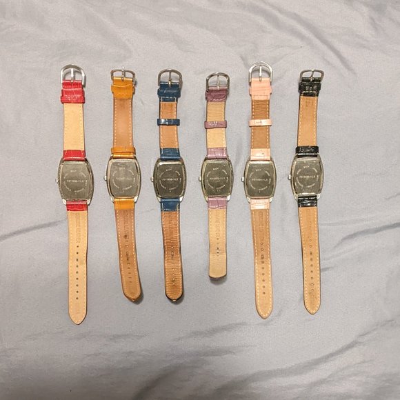 Retro Quartz Birthstone Watch Leather Band Black Pink Red Purple Yellow Blue - Picture 2 of 14